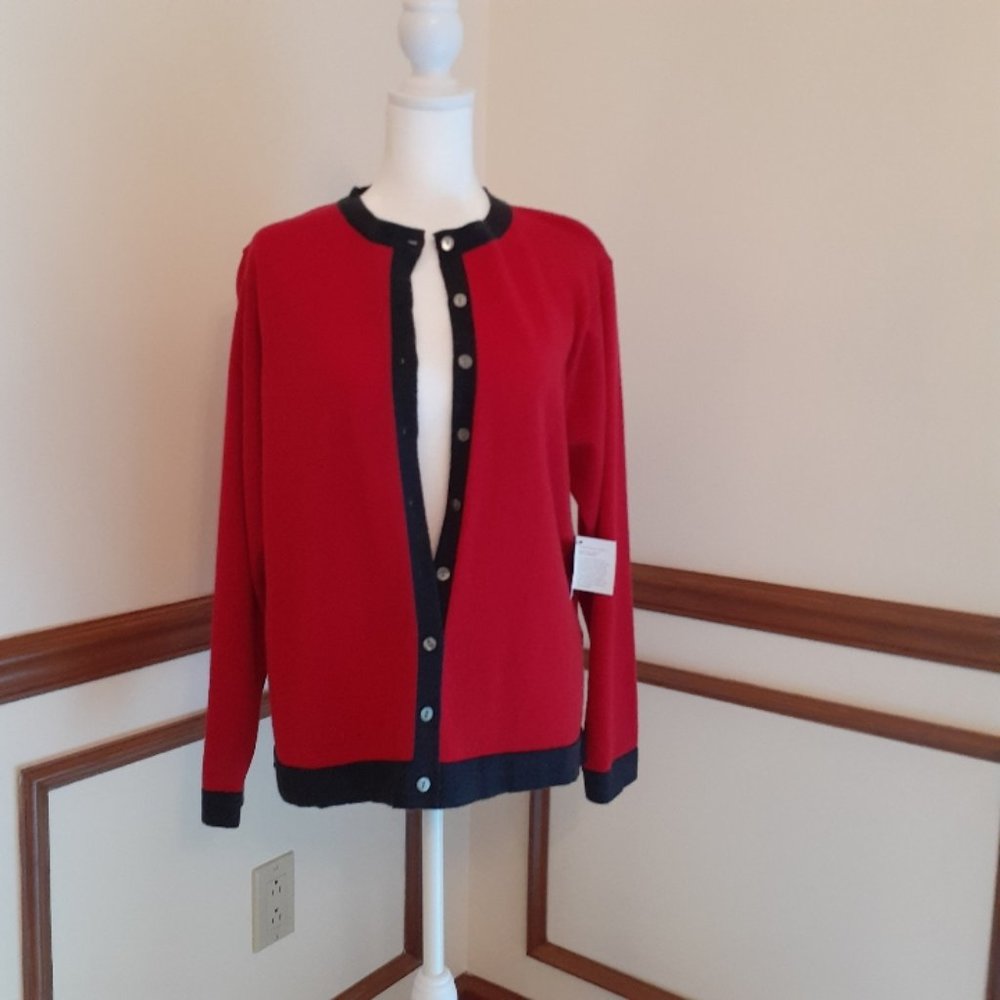 New Talbots Red Cardigan Sweater PL - Washable Merino Wool - NWT - Picture 3 of 8